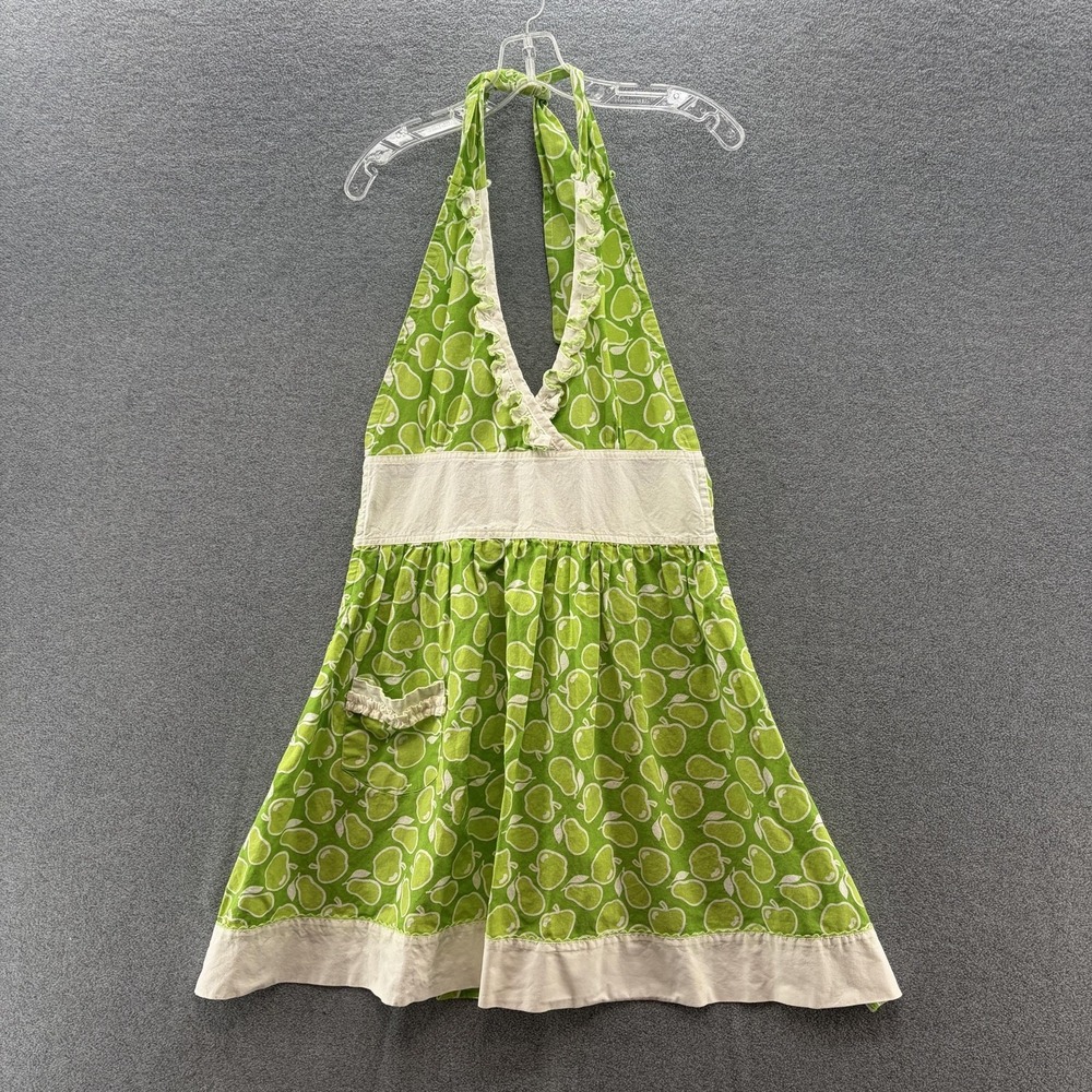 Green Fruit Apron Womens OS Apple Pear Print Ruffle Pocket Retro Rockabilly